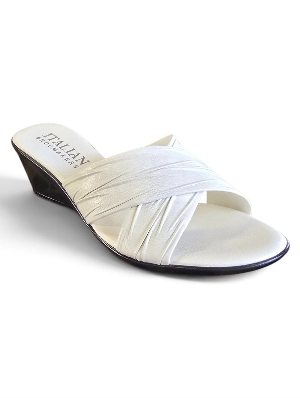 Italian Shoemakers Kenny White Slide Wedge Sandals